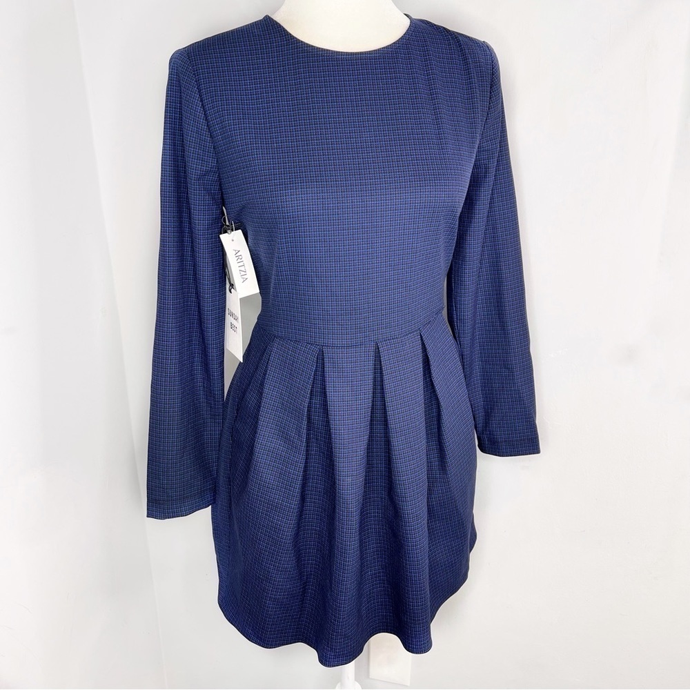 NWT Sunday Best Aritzia Tartine Navy Blue Mini Plaid Check Dress 4